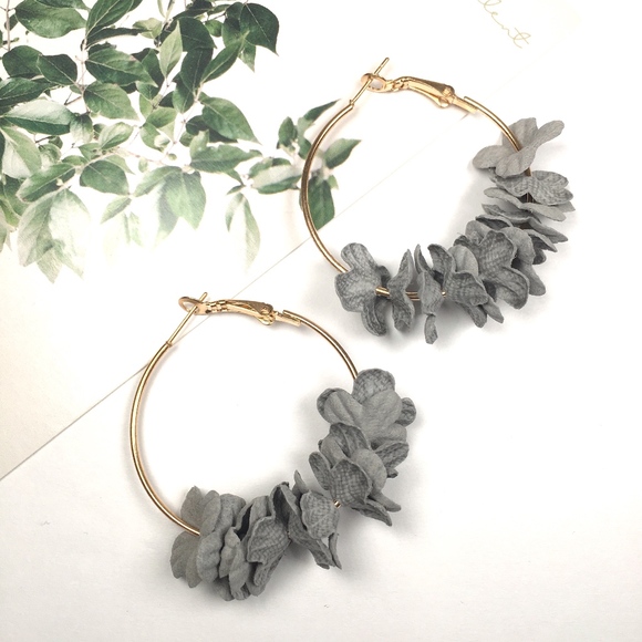 Gray Flower Petal Hoop Earrings - Picture 2 of 4